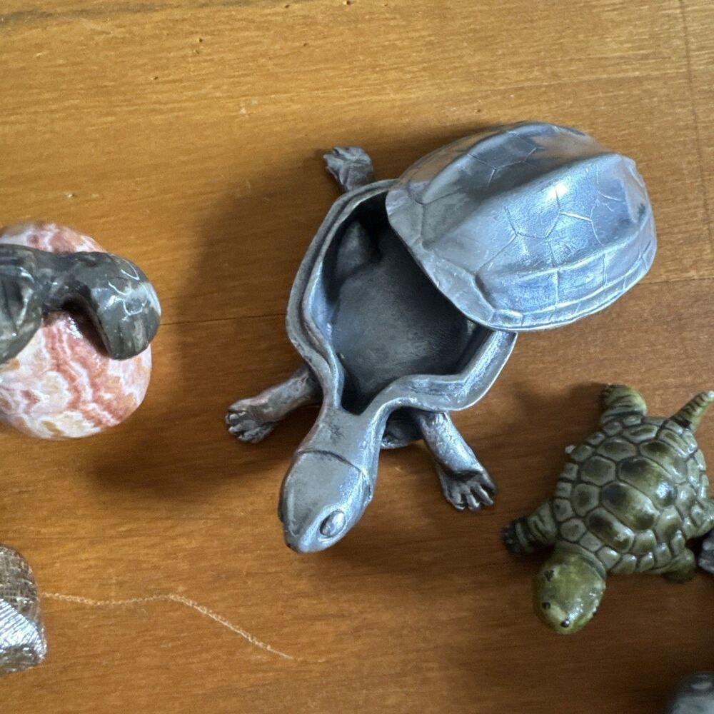 Vintage Turtle Figurines Lot of 12 Mixed Matter Pewter Stone Trinket Box - Picture 7 of 16